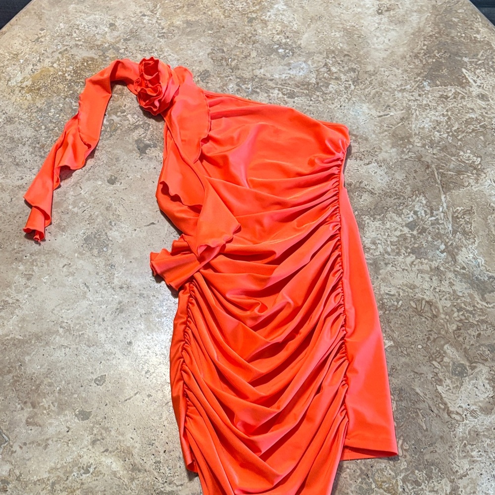 SHEIN Vibrant Orange One-Shoulder Dress